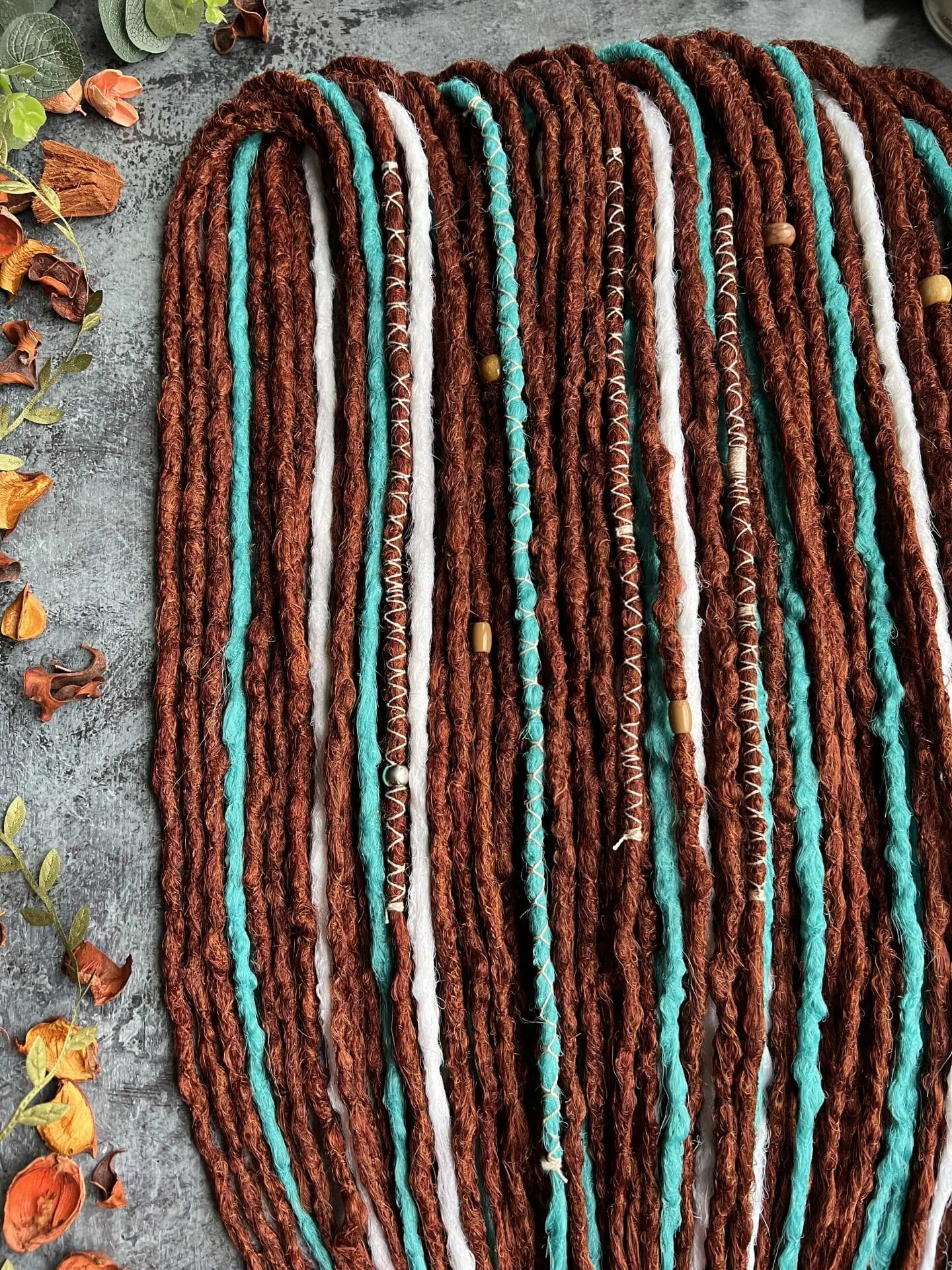Ginger and teal dreads with white accents, bumpy ginger dreadlock 3 Ginger and teal dreads with white accents, bumpy ginger dreadlock - Image 3