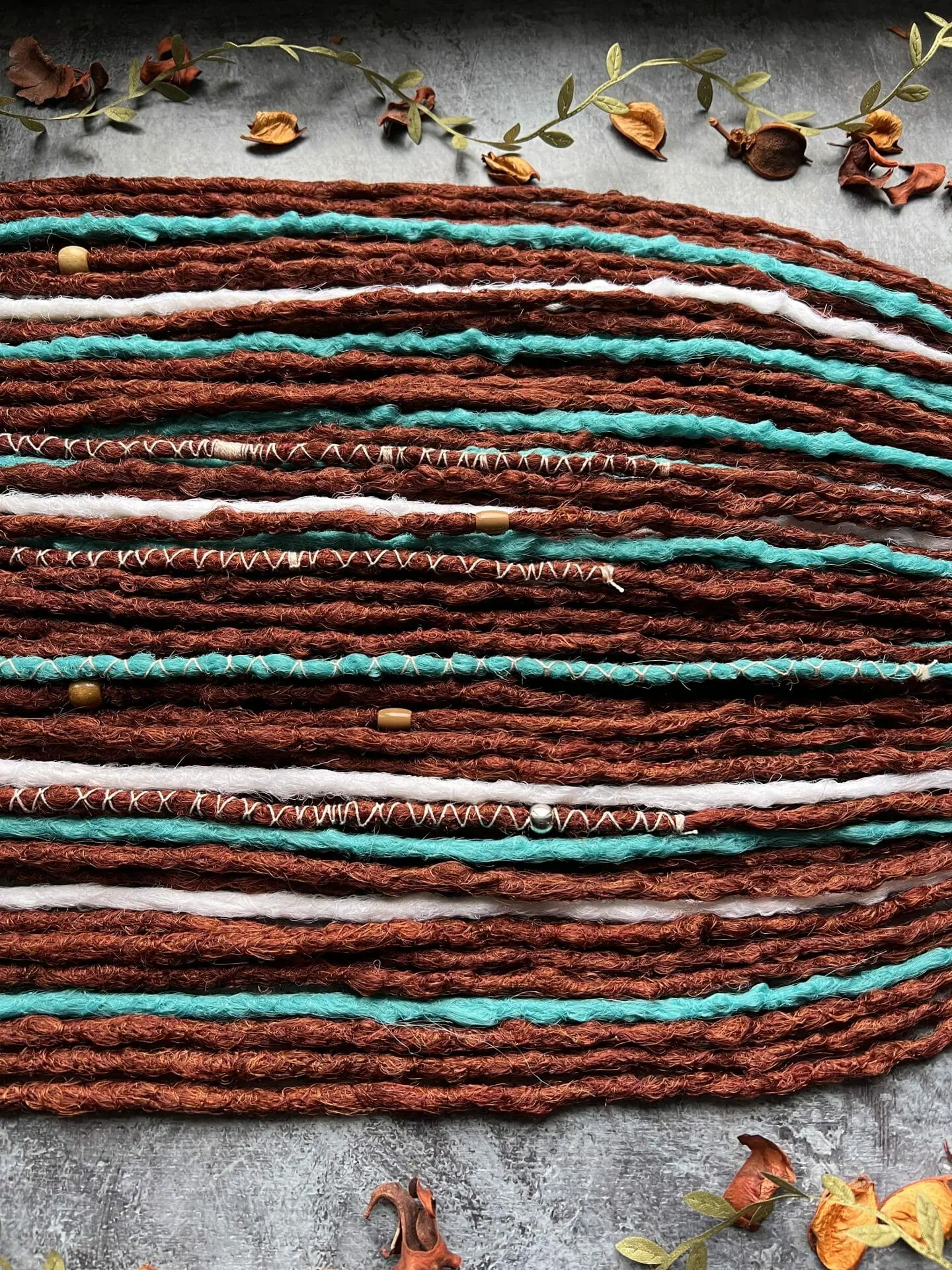 Ginger and teal dreads with white accents, bumpy ginger dreadlock 5 Ginger and teal dreads with white accents, bumpy ginger dreadlock - Image 5