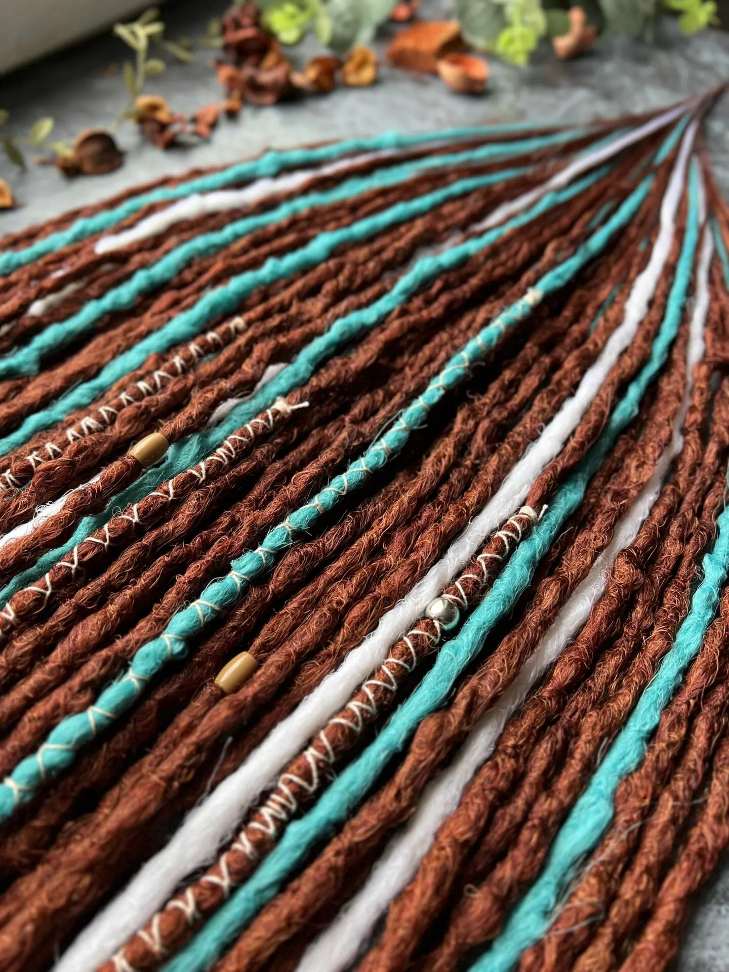 Ginger and teal dreads with white accents, bumpy ginger dreadlock 8 Ginger and teal dreads with white accents, bumpy ginger dreadlock - Image 8