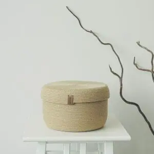beige rope basket with lid