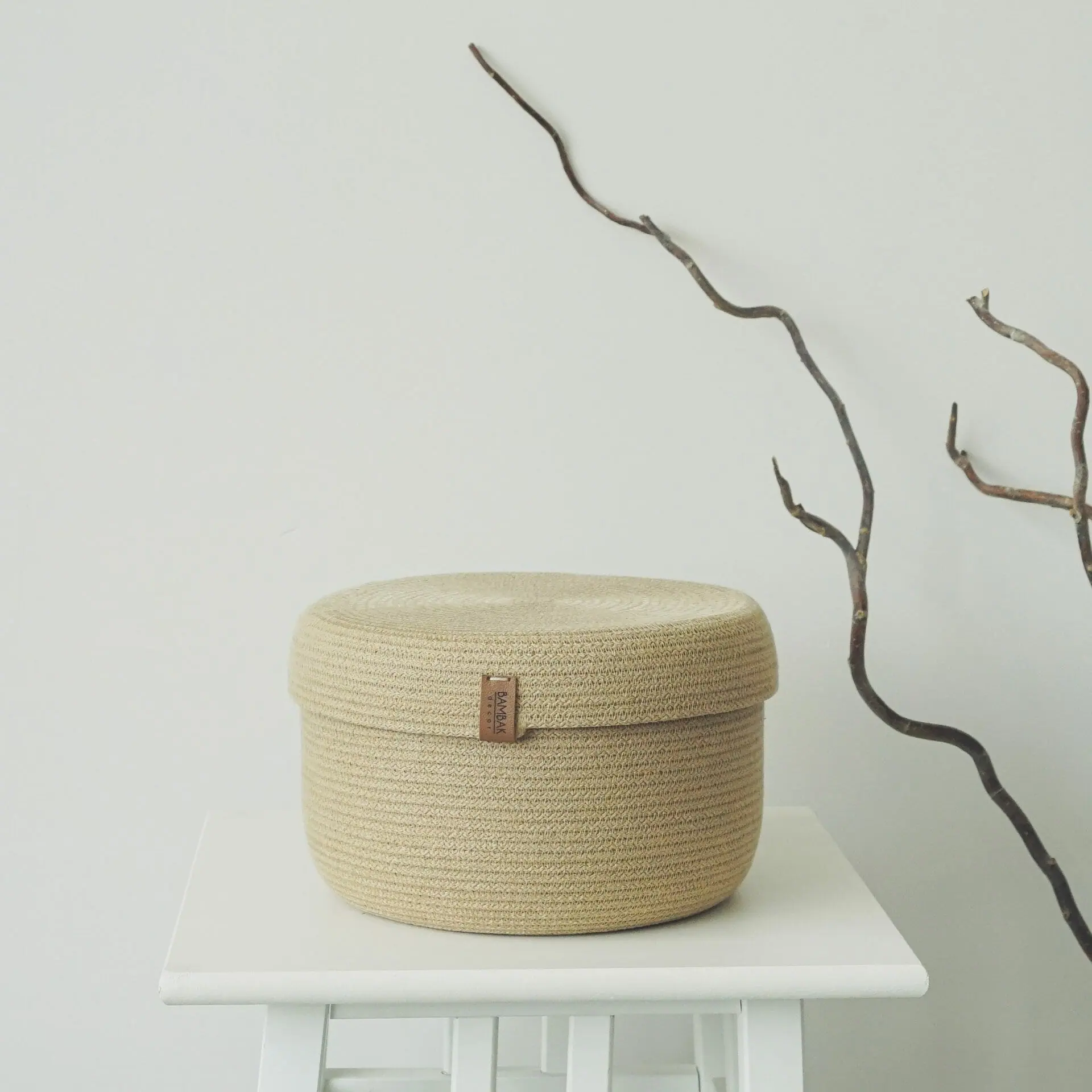Set of two beige rope baskets for home storage