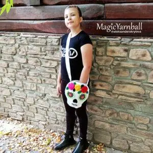 Dia de los Muertos crochet shoulder bag, Day of the Dead crochet hobo bag, Rose sugar skull bag, Halloween bag, crochet skull, crocheted pattern, magicyarnball