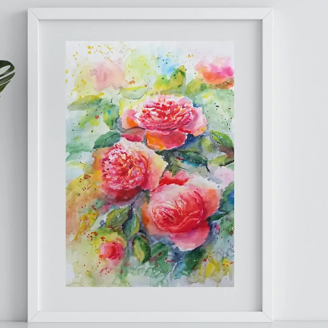 Roses painting watercolor 12*16″ floral art by Yalozik