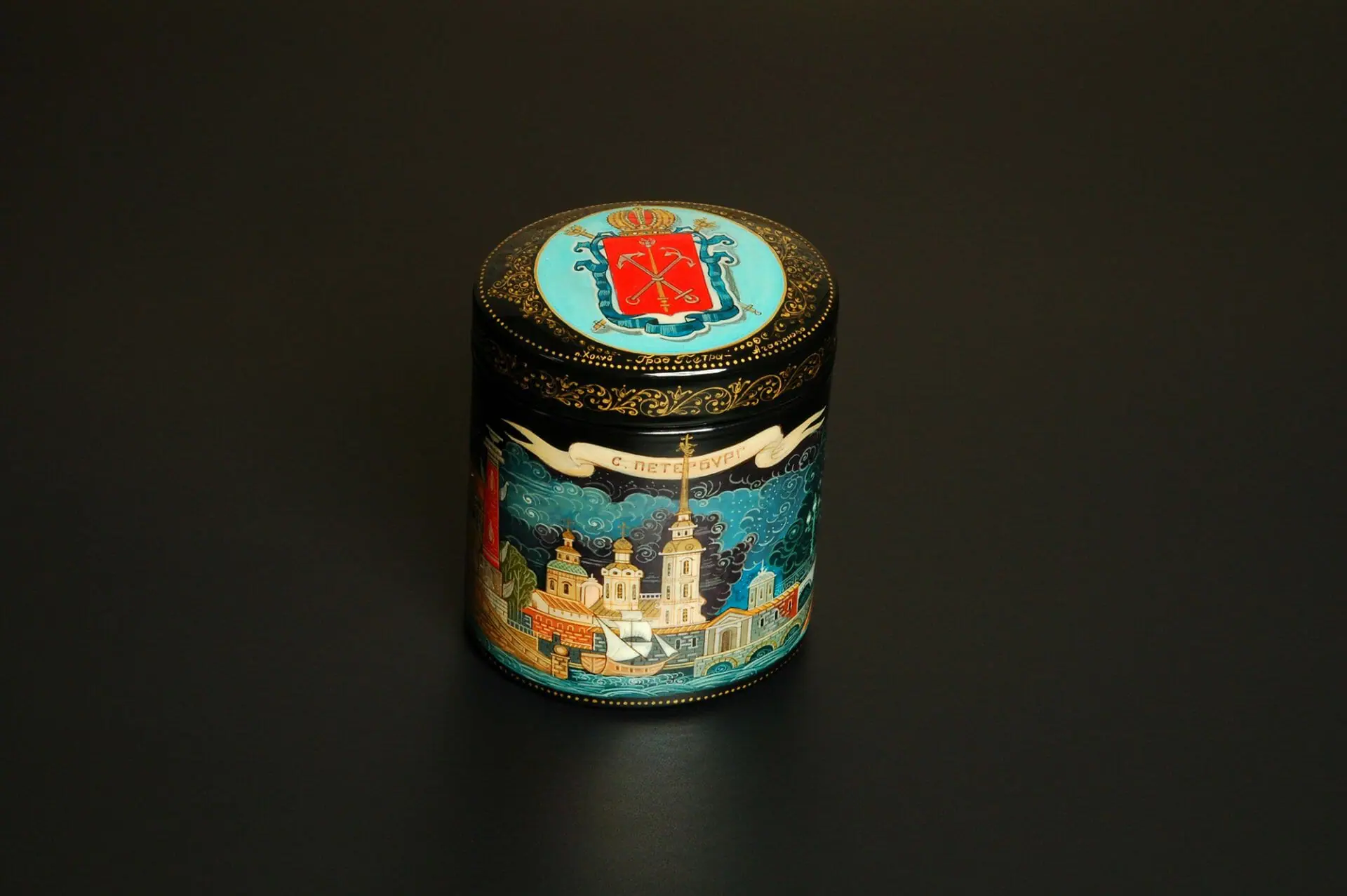 Russian Petersburg lacquer box painted landmarks art