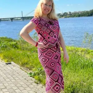 Crocheted suit in the style of “Granny Square”