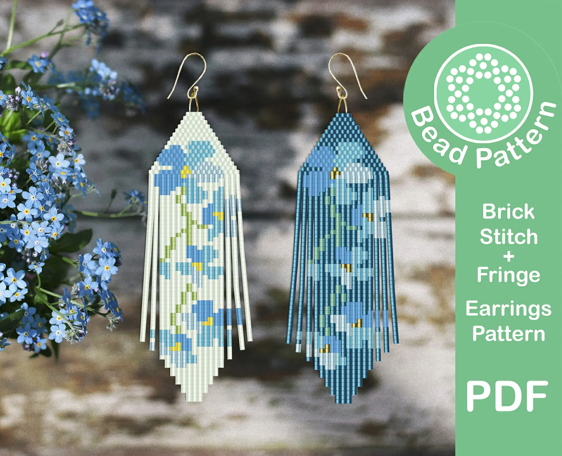 Forget-me-not fringe earrings pattern Miyuki delica diagram