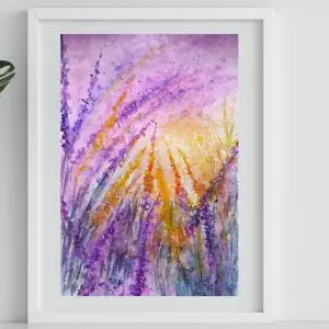 Lavender painting 12*16″ watercolor blooming art