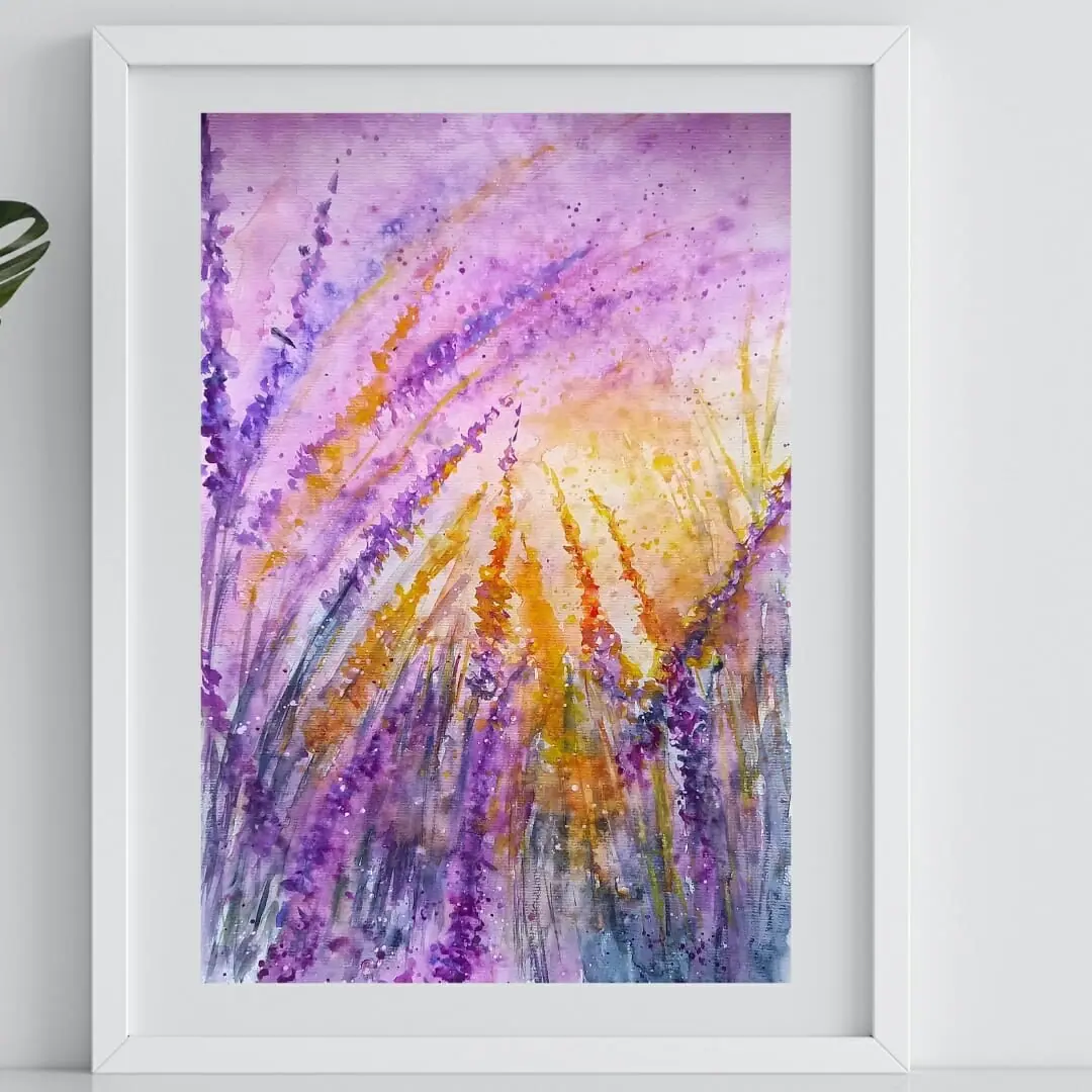 Lavender painting 12*16″ watercolor blooming art
