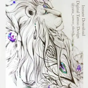 Lion Tattoo Design Lion Tattoo Sketch Lotus Tattoo Flash Tattoo Design for Woman