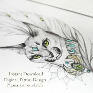 Bastet Tattoo Design Bastet Goddess Sketch Egyptian Cat Tattoo Design for Woman