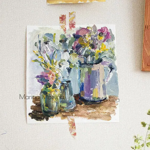 Abstract Small Painting With Flowers Sketch Drawing
