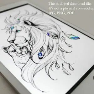 lion-family-tattoo-designs-lion-and-lion-cub-tattoo-sketch-fatherhood-tattoo-ideas