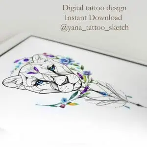 lioness-tattoo-designs-female-lioness-tattoo-sketch-with-flowers