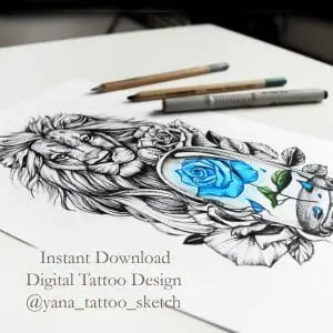 Lion Tattoo Designs Female Lion And Rose Tattoo Sketch Tattoo Design for Woman