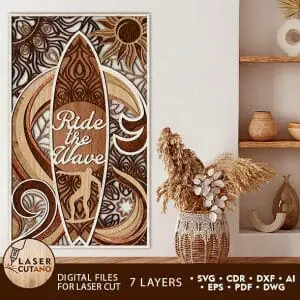 Surfboard Wooden Wall Art, Surfing Layered Decoration