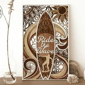 Surfboard Wooden Wall Art, Surfing Layered Decoration