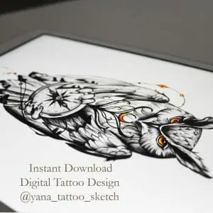 compass-and-owl-tattoo-design-owl-tattoo-sketch-owl-tattoo-ideas