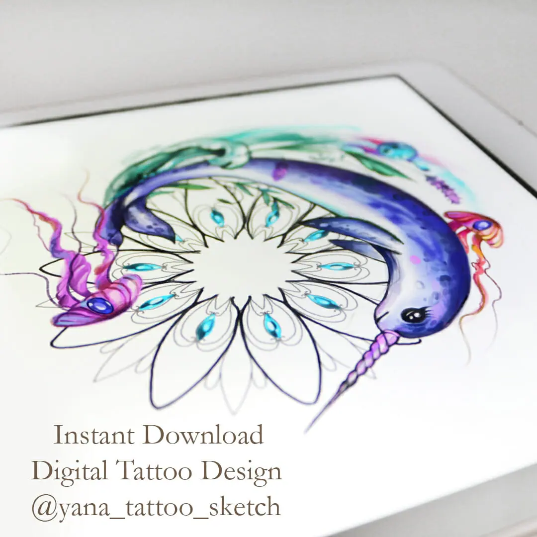 Narwhal Tattoo Design Whale Narwhal Tattoo Sketch