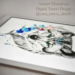 Wolf Flower Tattoo Design Wolf Tattoo for Females Wolf Tattoo Sketch for Ladies