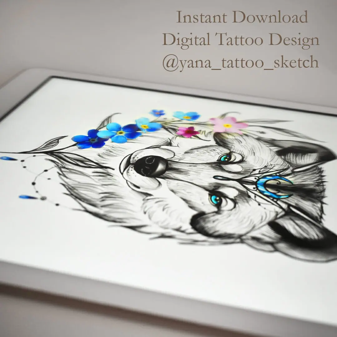 Wolf Flower Tattoo Design Wolf Tattoo for Females Tattoo Sketch