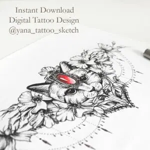 cat-tattoo-designs-cat-tattoo-sketch-females-cat-and-flowers-tattoo-designs-for-ladies