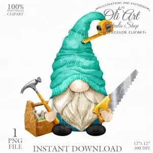Carpenter gnome PNG, hammer, roulette.
