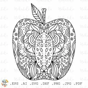 Apple Coloring Page Pdf Printable Line Art Clipart Png Apple Cricut