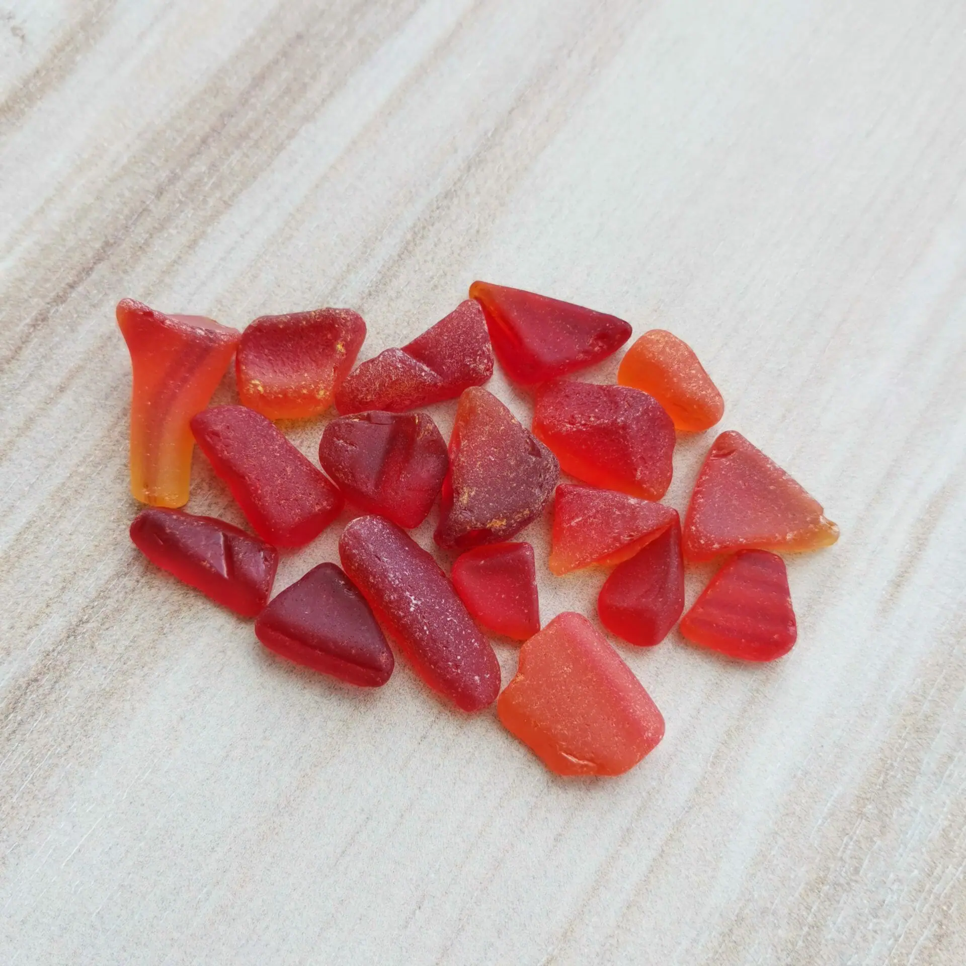 Ambergine orange red sea glass set K49