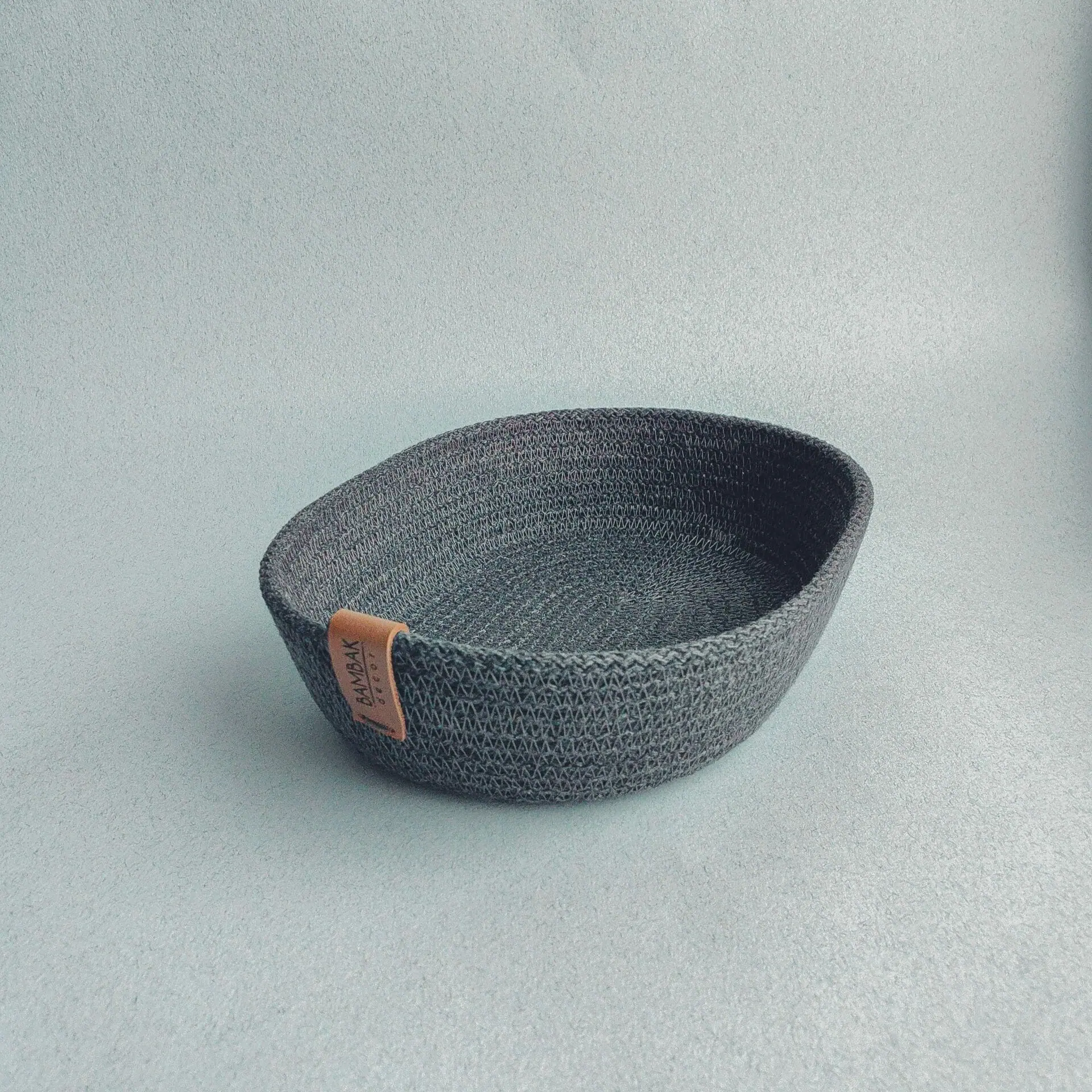 small oval dark gray cotton rope basket for home and decor