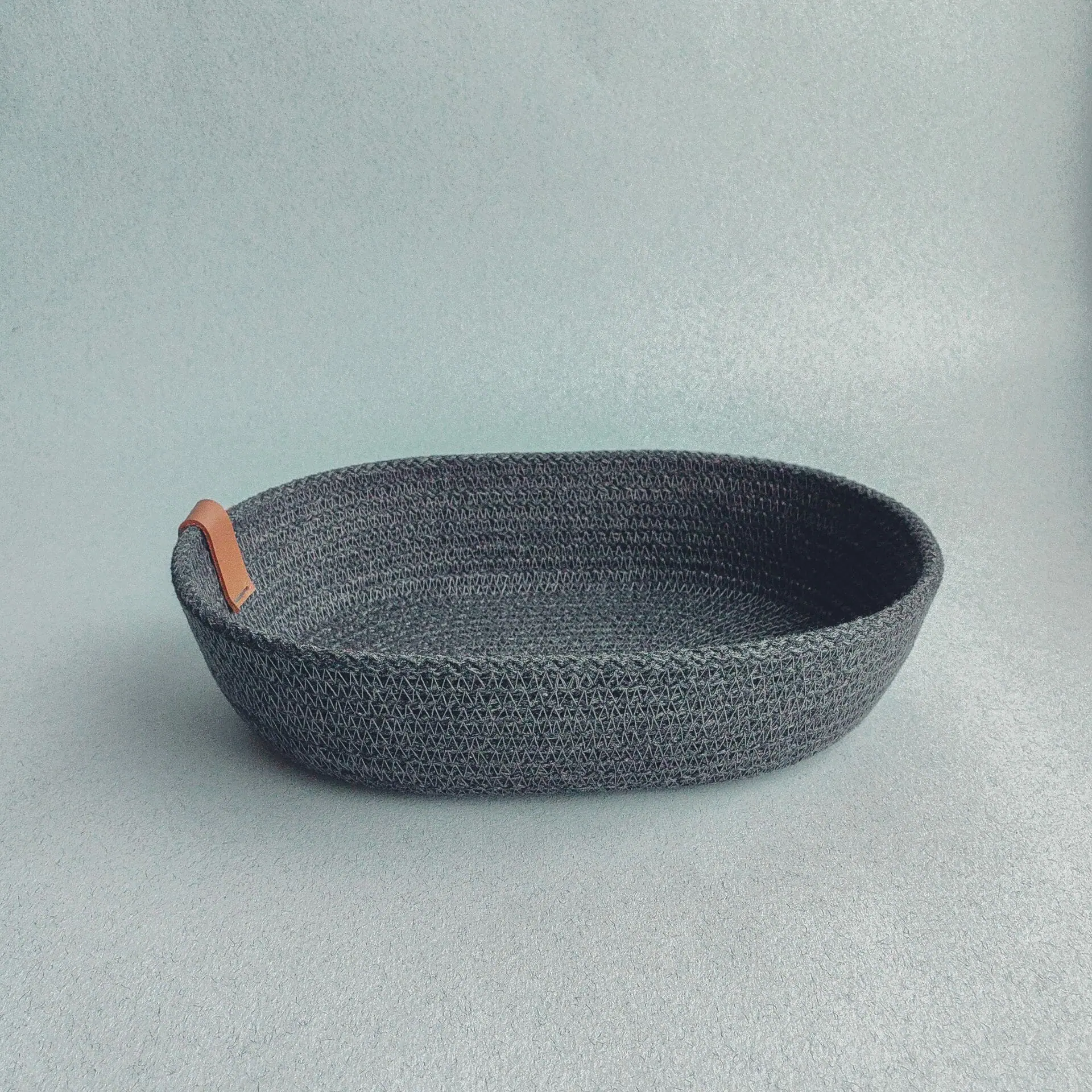 small oval dark gray cotton rope basket for home