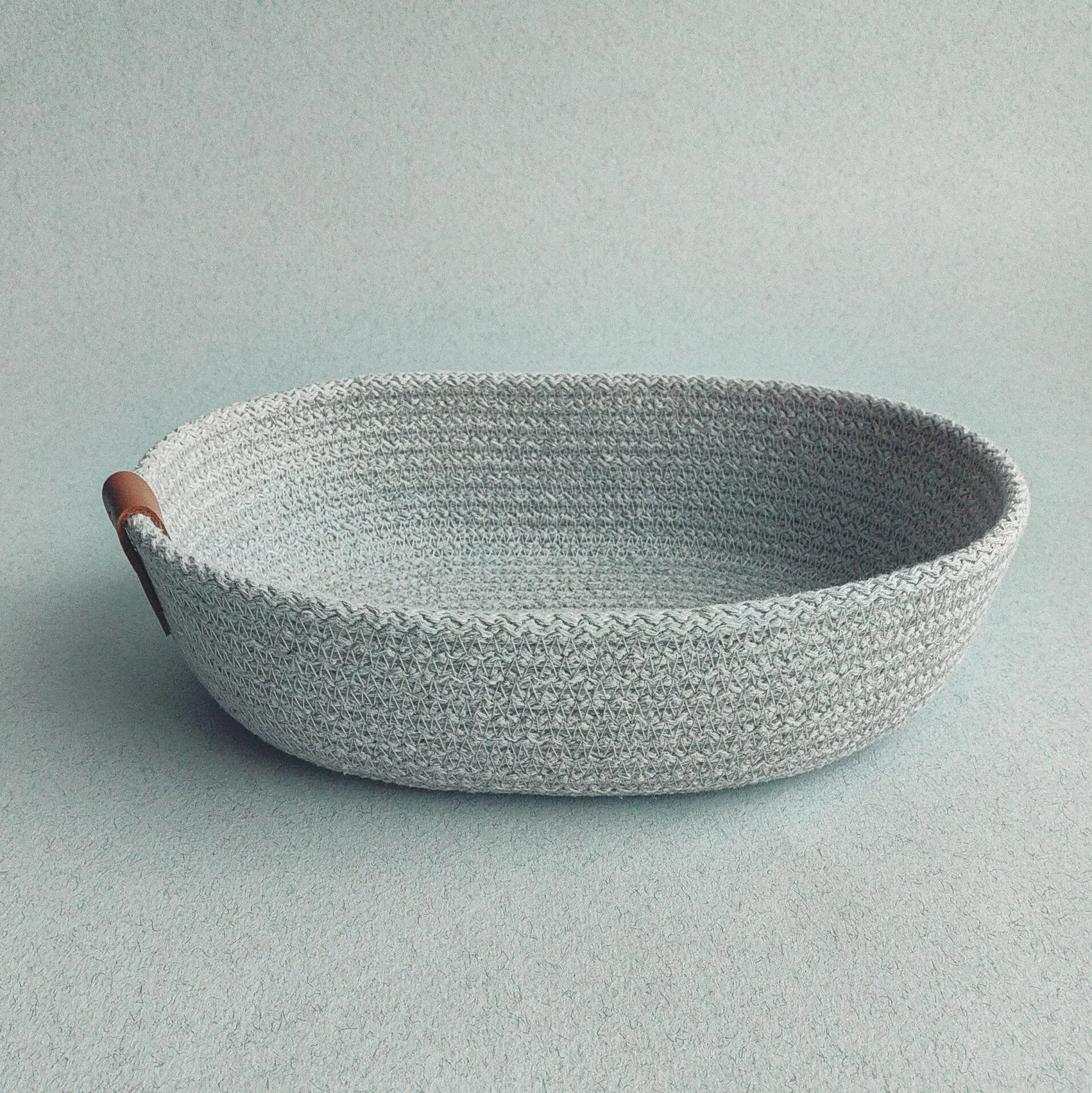 small oval gray cotton rope basket for home