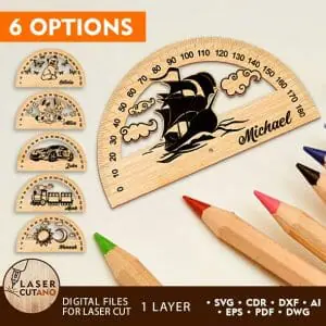 Personalised Wooden Protractor Ruler Kids Bundle