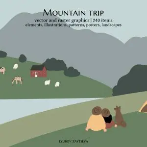 mountain landscape clipart, vector travel illustration
