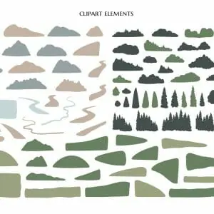 mountain landscape clipart, vector travel illustration