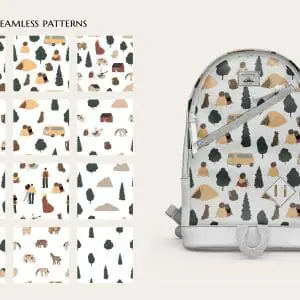 travel seamless pattern, mountain landscape background