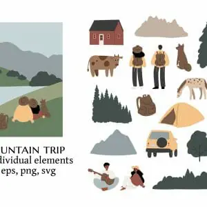 mountain landscape creator clipart, travel illustration