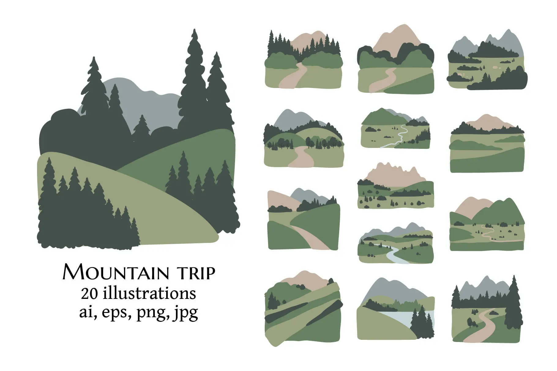 mountain illustration, abstract landscape clipart