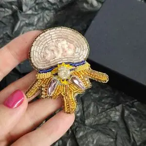 Medical pin, anatomical vertebra brooch, beaded brooch