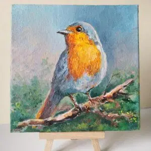 Cute Robin Bird Original Oil Painting Small Wall Art