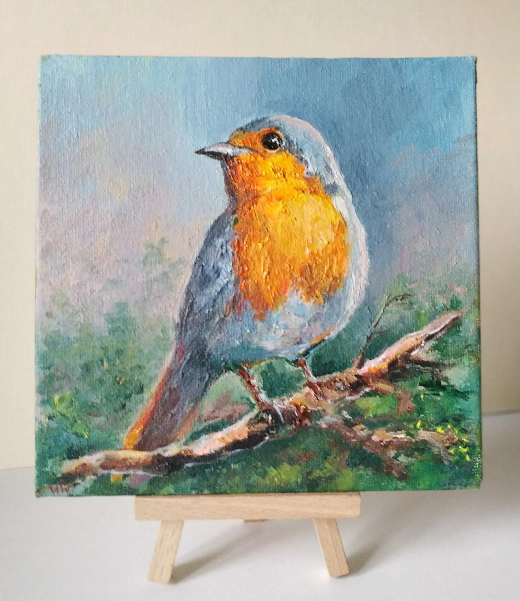 Original bird painting Oil painting of cute little bird, Mini Art, Cute artbird oil painting - art - The bird 'Fifi' store - original painting -