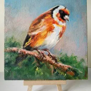 Cute Goldfinch Bird Original Oil Painting Small Wall Art