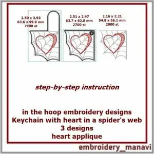 ITH embroidery Halloween Keychain with heart in a spider’s web