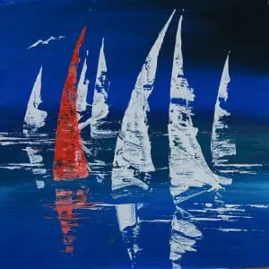 white and red sails on a blue background