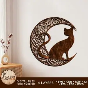 Mandala Moon and Cat, Multilayer Wall Art Decoration