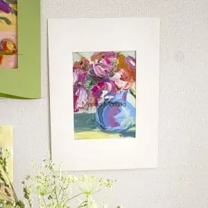 Bouquet of flowers in a blue vase small oil painting