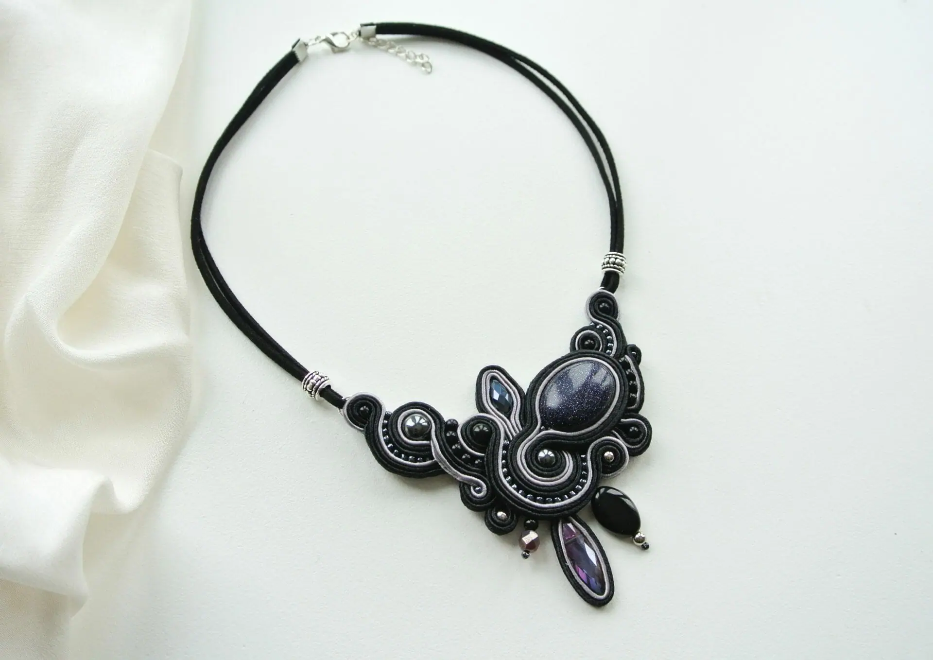 Black Necklace with Aventurine Stone, Statement necklace 4 Black Necklace with Aventurine Stone, Statement necklace - Image 4