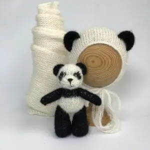 Newborn photo prop Panda set: panda, matching bonnet, wrap
