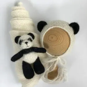 Newborn photo prop Panda set: panda, matching bonnet, wrap