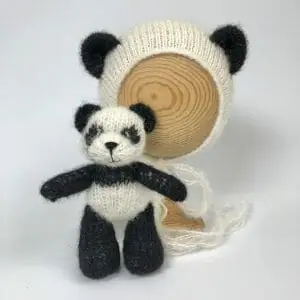 Newborn photo prop Panda set: panda, matching bonnet, wrap
