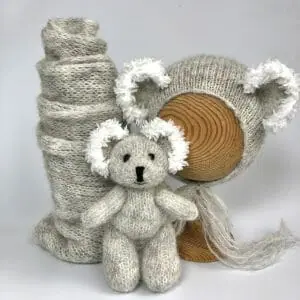 Newborn photo prop Koala set: koala, matching bonnet, wrap